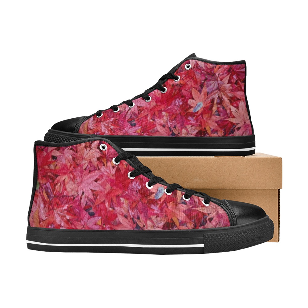 Red Leaves Women's Classic High Top Canvas Shoes (Model 017)