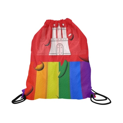 Hamburg Pride Flag Pop Art by Nico Bielow Large Drawstring Bag Model 1604 (Twin Sides)  16.5"(W) * 19.3"(H)