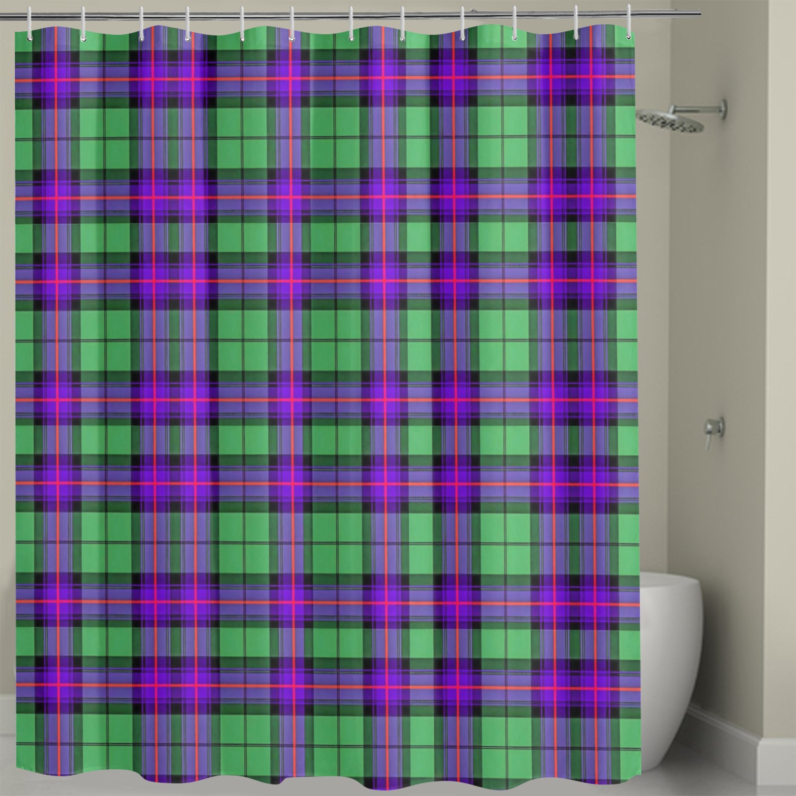 Plaid-Green Purple Pink Shower Curtain Shower Curtain 72" x 72"