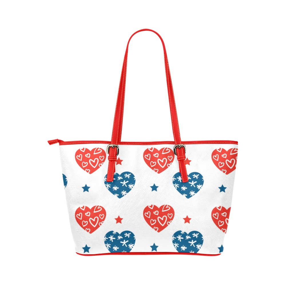 4th of July Stars and Hearts Leather Tote Bag/Large (Model 1651)