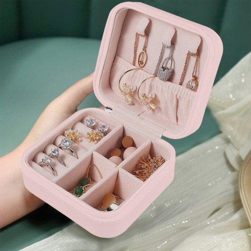 White Cats Pink and Gold Jewellery Box Custom Printed Travel Jewelry Box