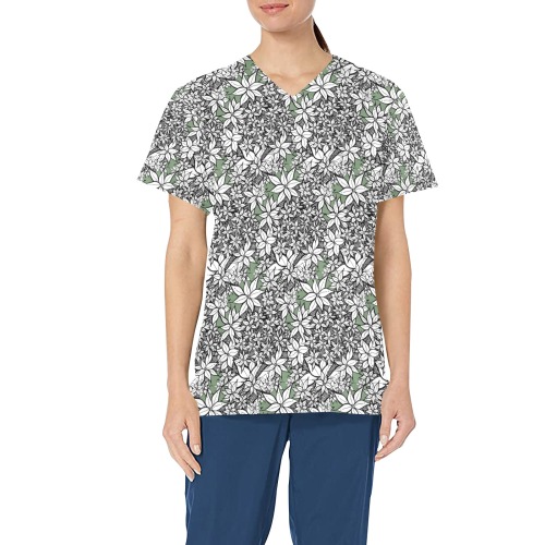 Petals in the Wind in Green All Over Print Scrub Top