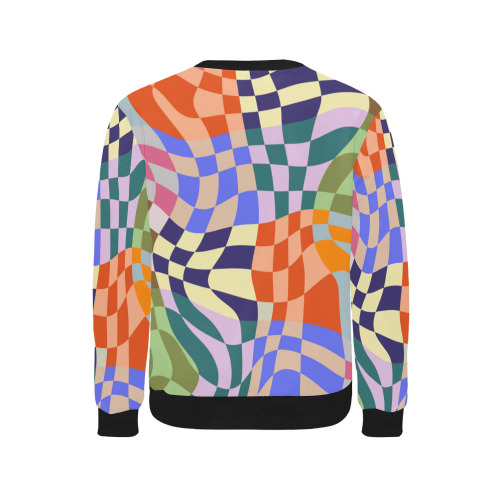 Wavy Groovy Geometric Checkered Retro Abstract Mosaic Pixels Men's Rib Cuff Crew Neck Sweatshirt (Model H34)