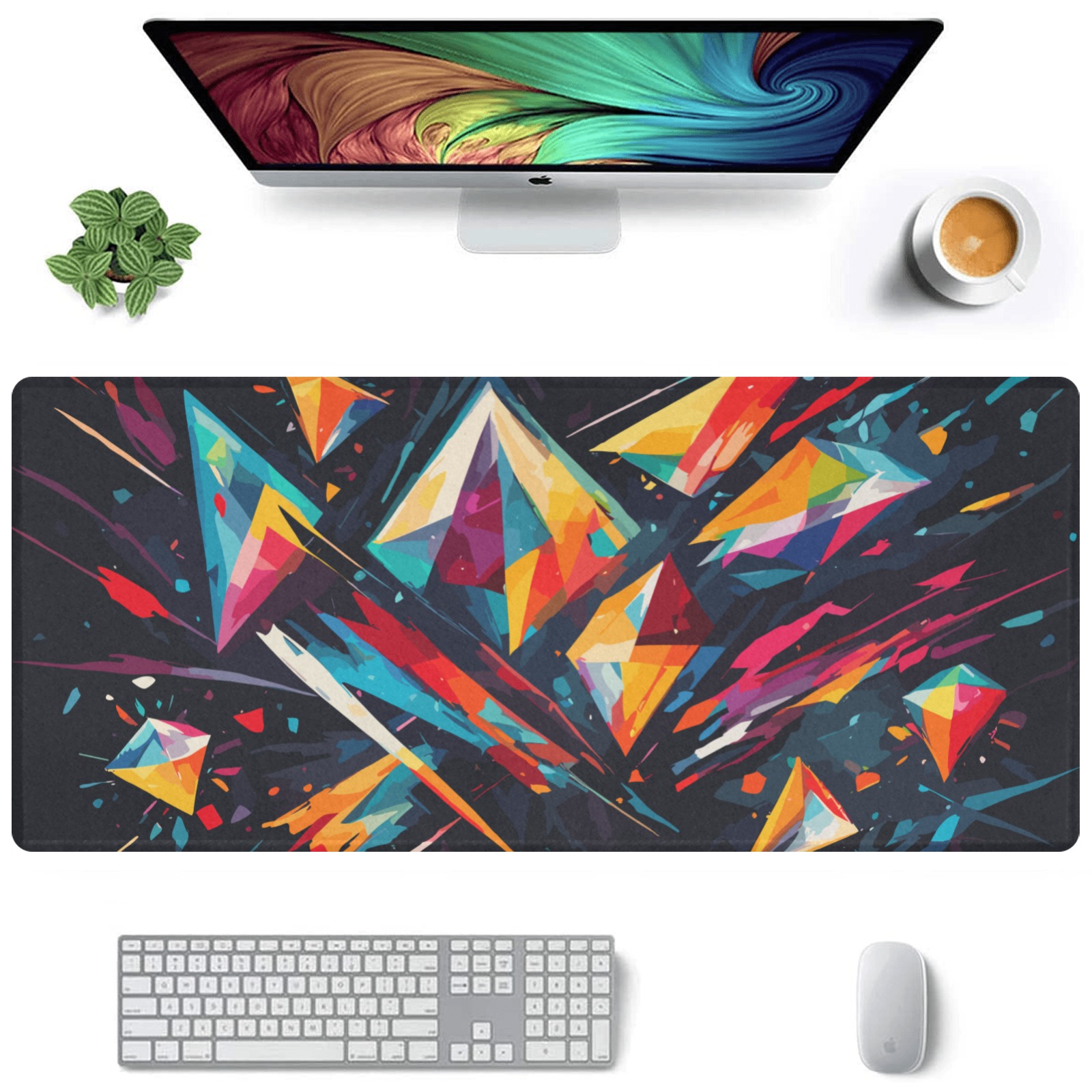 Diamond brilliant shapes. Colorful abstract art Gaming Mousepad (35"x16")