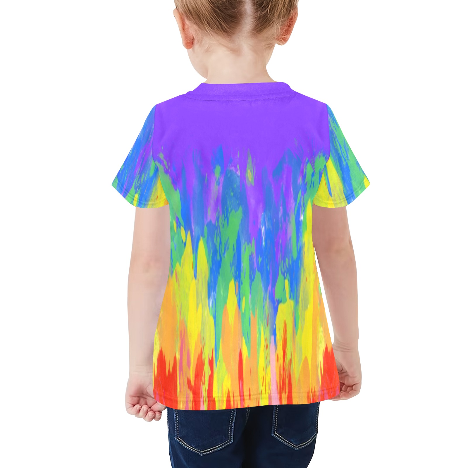 Flames Paint Abstract Purple Little Girls' All Over Print Crew Neck T-Shirt (Model T40-2)