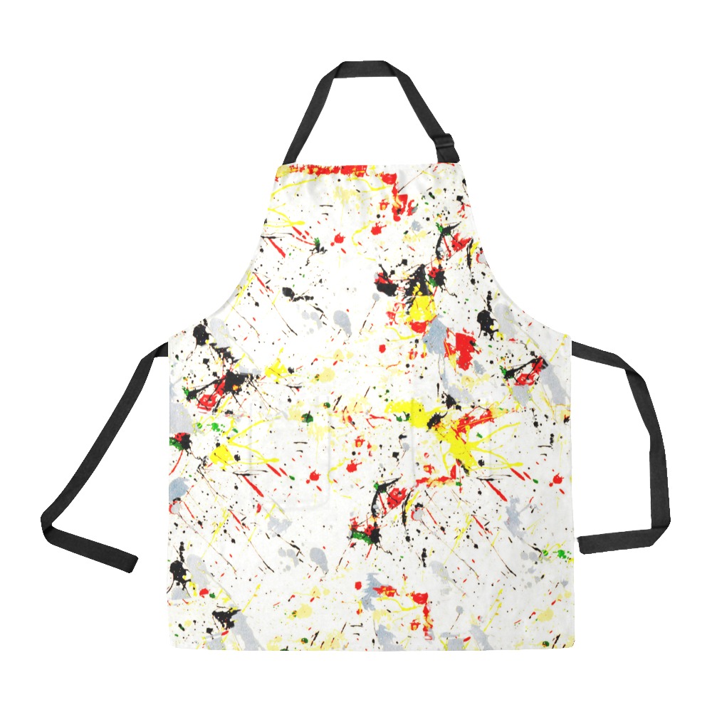 Yellow, Red, Black Paint Splatter All Over Print Apron