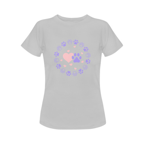 Pink and Purple Dog Cat Pet Lovers Hearts and Stars Paw Print Design Women's T-Shirt in USA Size (Front Printing Only)