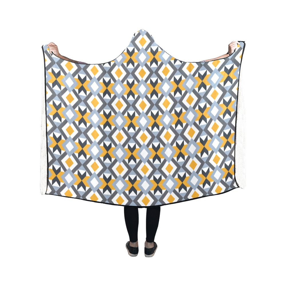 Retro Angles Abstract Geometric Pattern Hooded Blanket 50''x40''