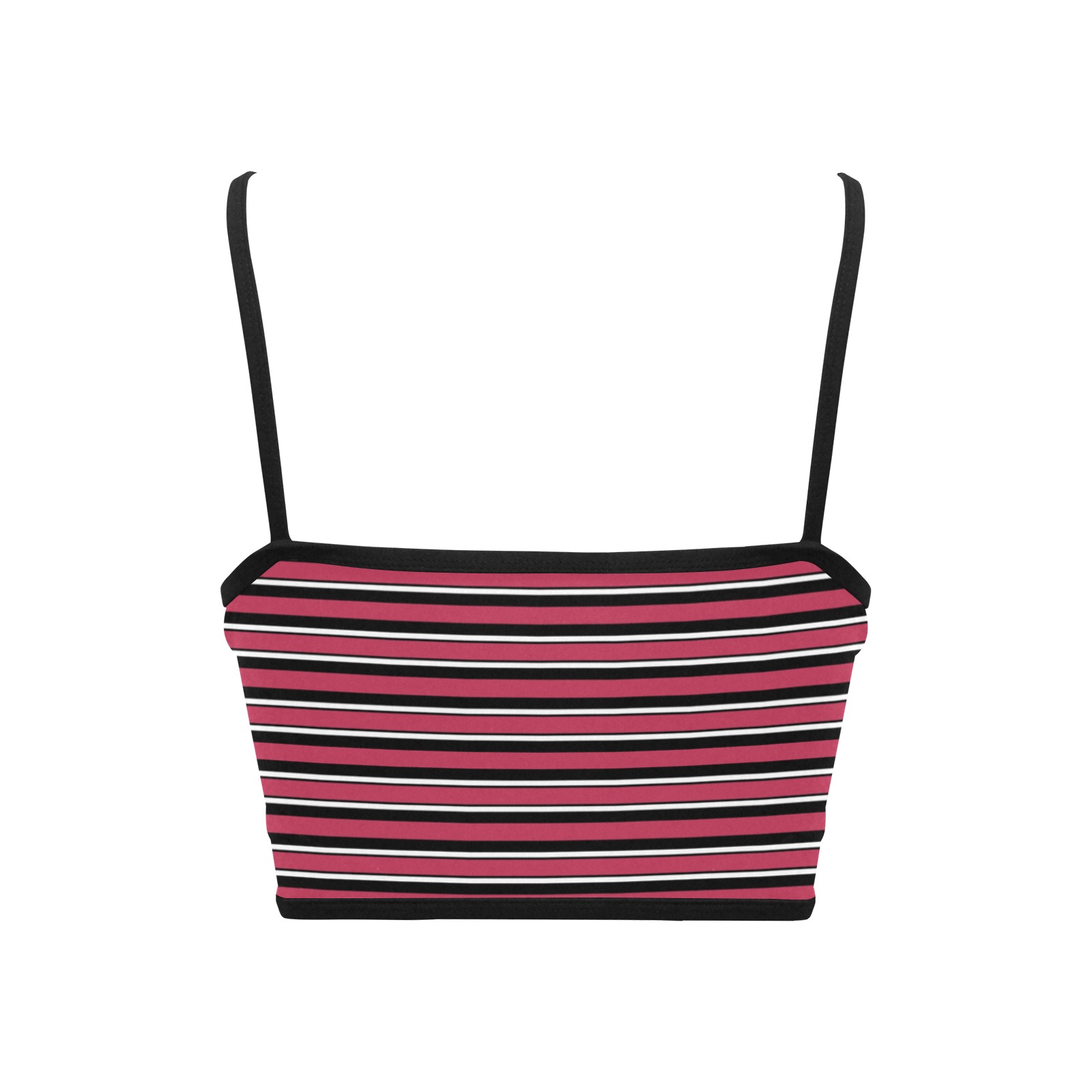 Magenta, Black and White Stripes Women's Spaghetti Strap Crop Top (Model T67)