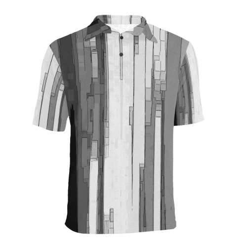 Greyscale Abstract B&W Art Men's All Over Print Polo Shirt (Model T55)