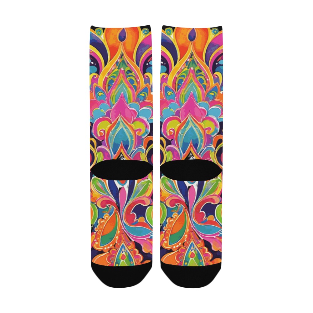 Abstract Retro Hippie Paisley Floral Women's Custom Socks