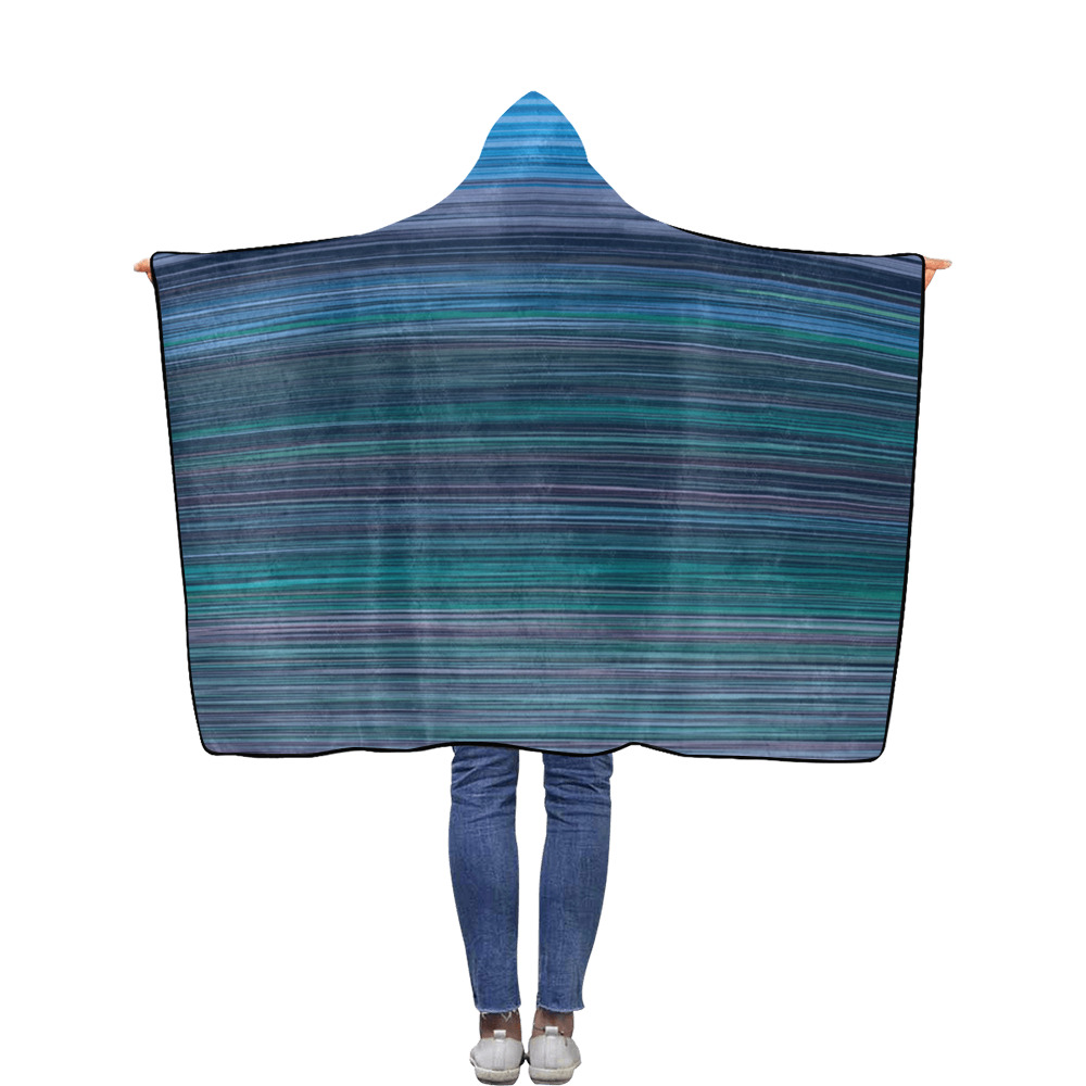 Abstract Blue Horizontal Stripes Flannel Hooded Blanket 40''x50''