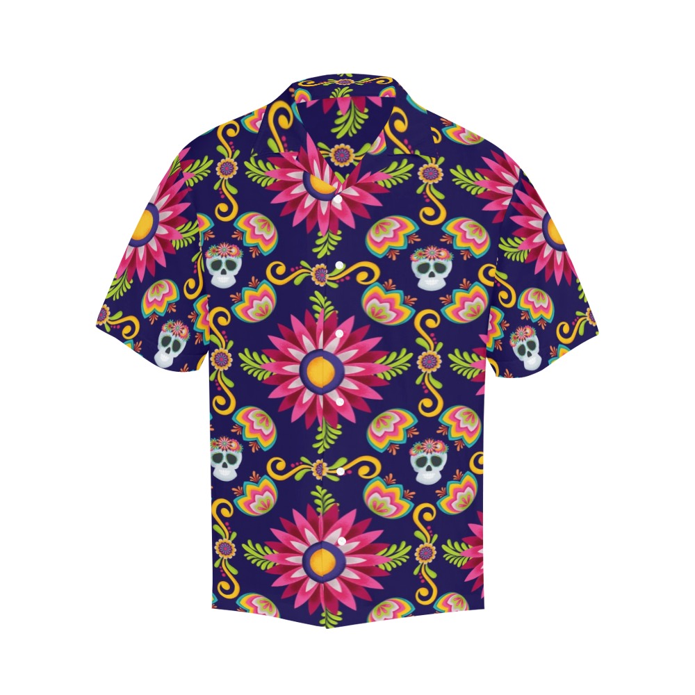 Men's Bright Skulls Floral Dress Shirt Hawaiian Shirt (Model T58)
