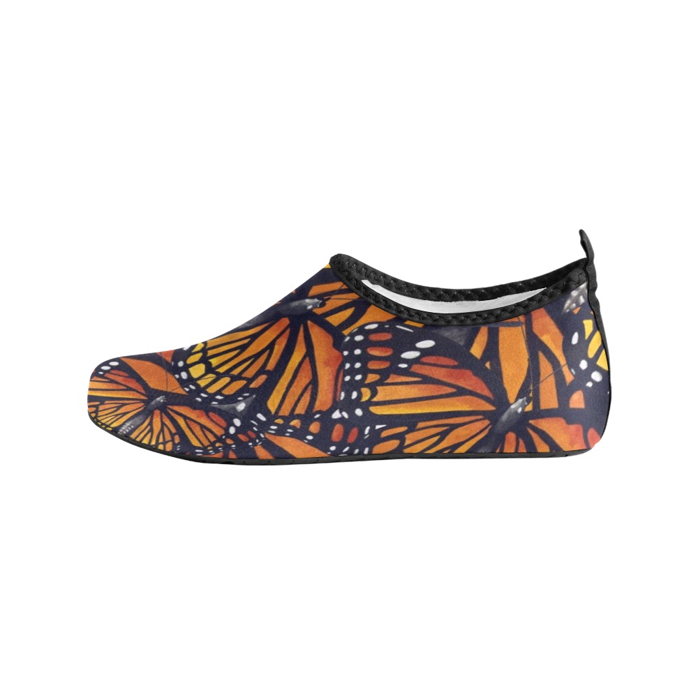 Orange Monarch Butterflies Kids' Slip-On Water Shoes (Model 056)