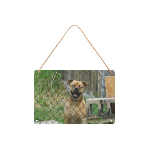 A Smiling Dog Metal Tin Sign 12"x8"