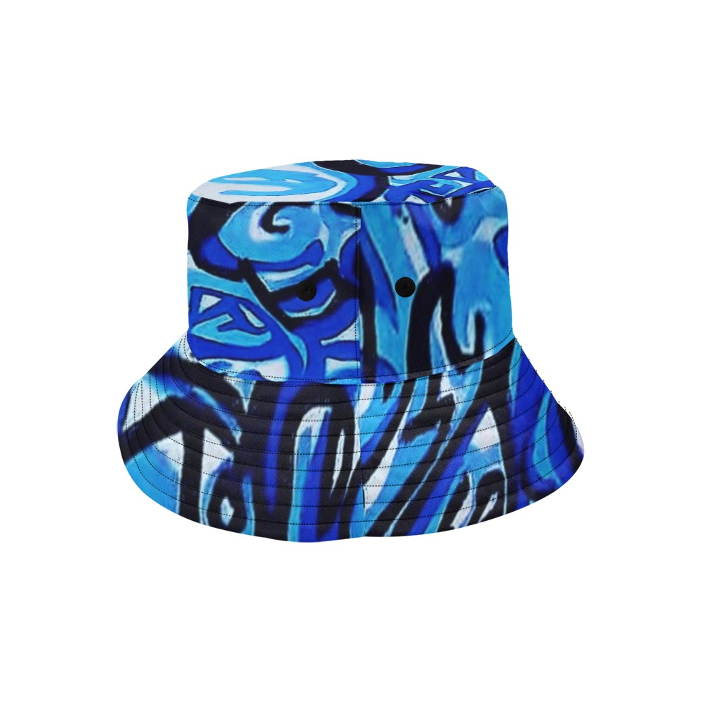 Blue Abstract Graffiti Clothing Line All Over Print Bucket Hat for Men