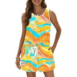 Soleado Collection All Over Print Vest Short Jumpsuit