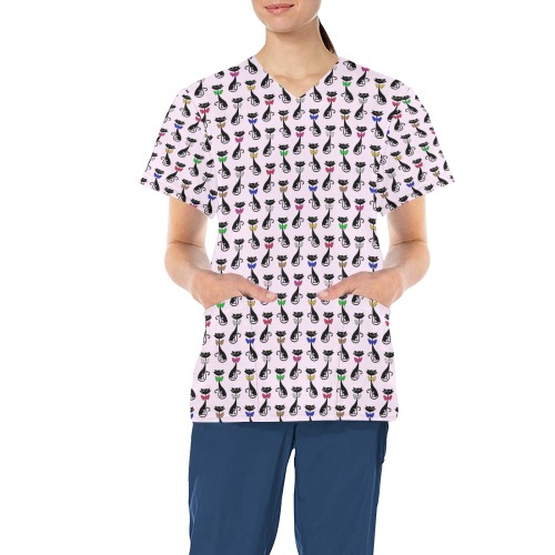 Black Cats Wearing Bow Ties - Pink All Over Print Scrub Top
