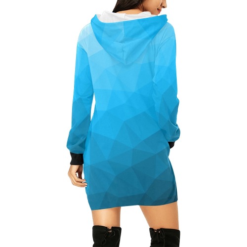 Cyan gradient geometric mesh pattern All Over Print Hoodie Mini Dress (Model H27)