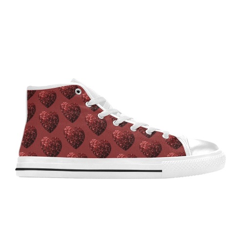 Red sparkles heart faux glitter Valentines Day love pattern Women's Classic High Top Canvas Shoes (Model 017)