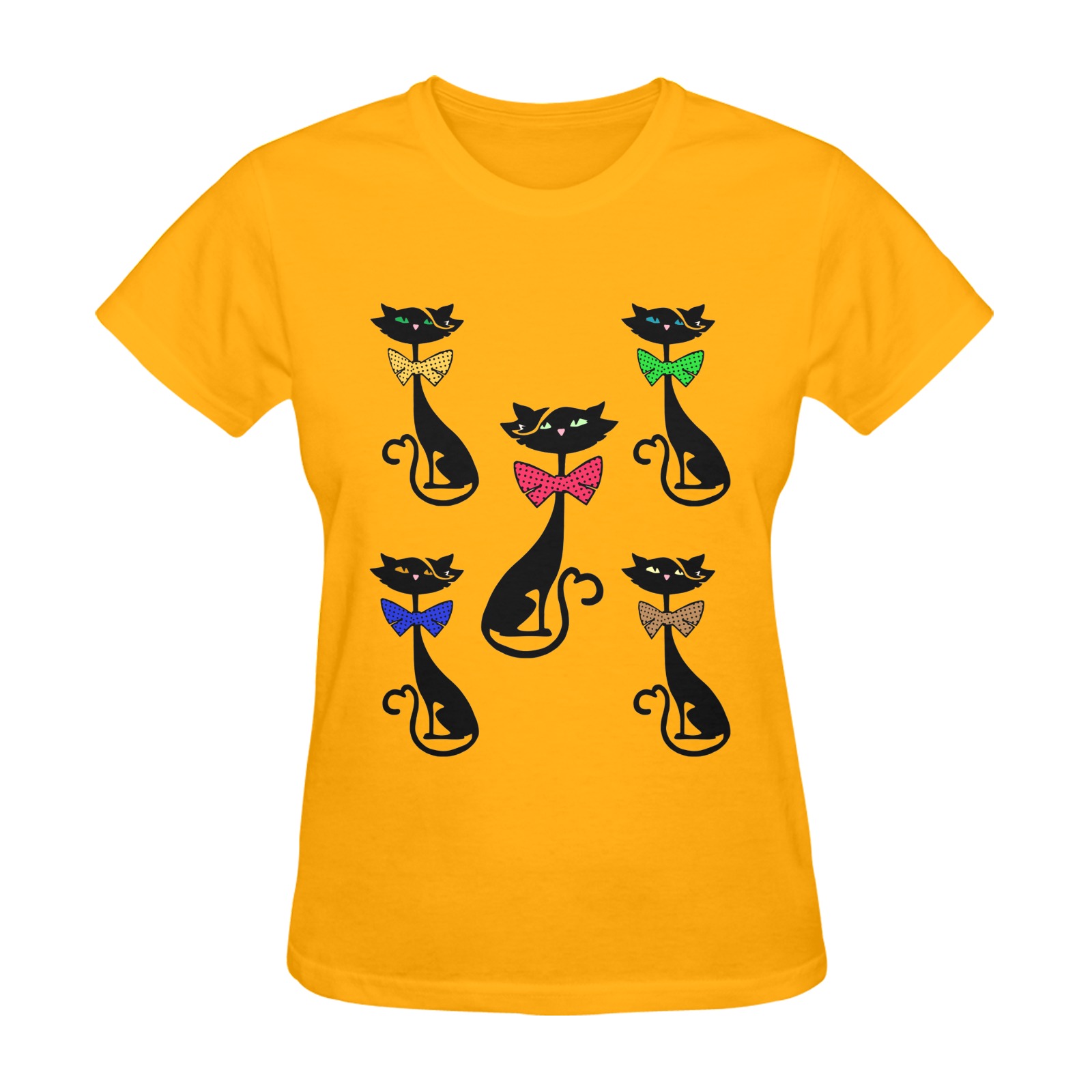 Black Cat with Bow Ties - Orange Sunny Women's T-shirt (Model T05)