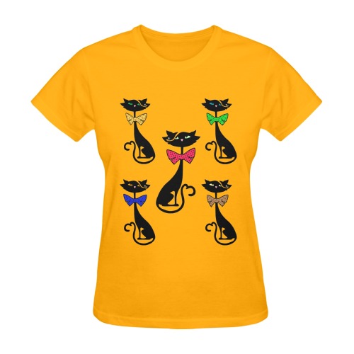 Black Cat with Bow Ties - Orange Sunny Women's T-shirt (Model T05)