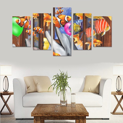 OUTSIDE THE WINDOW-SWIMMING WITH FISHES Canvas Print Sets C (No Frame)