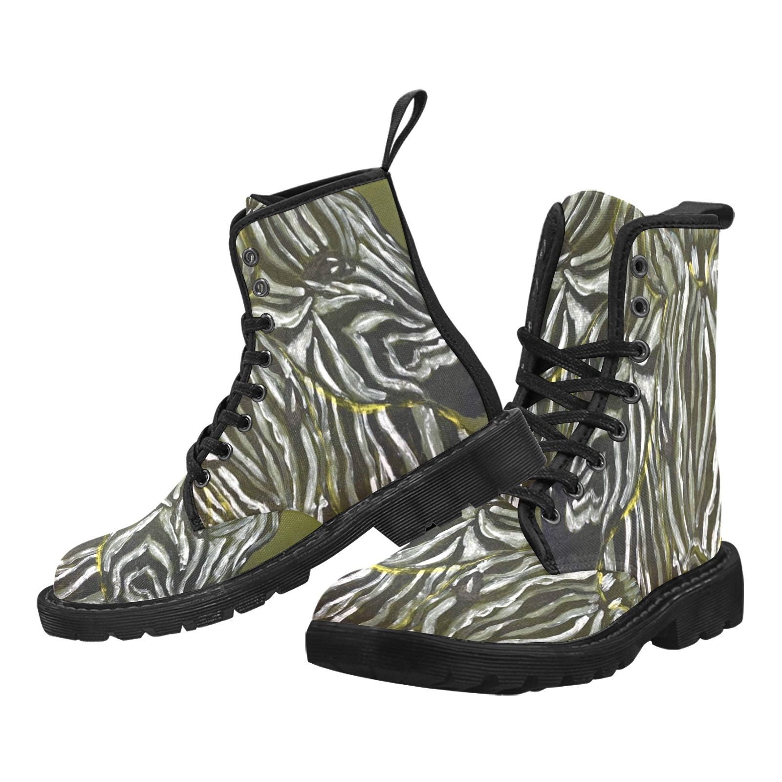 zebra Martin Boots for Women (Black) (Model 1203H)