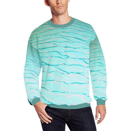 Aquamarine Blue- dark aqua collar & cuff Men's Oversized Fleece Crew Sweatshirt (Model H18)