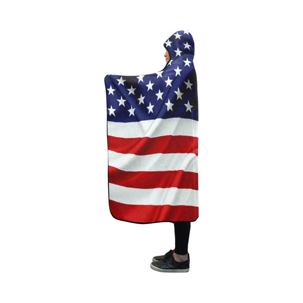 America Flag Banner Patriot Stars Stripes Freedom Hooded Blanket 50''x40''