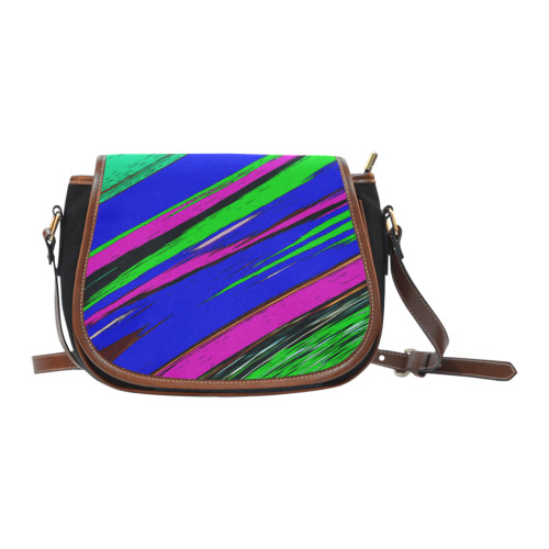 Diagonal Green Blue Purple And Black Abstract Art Saddle Bag/Small (Model 1649)(Flap Customization)