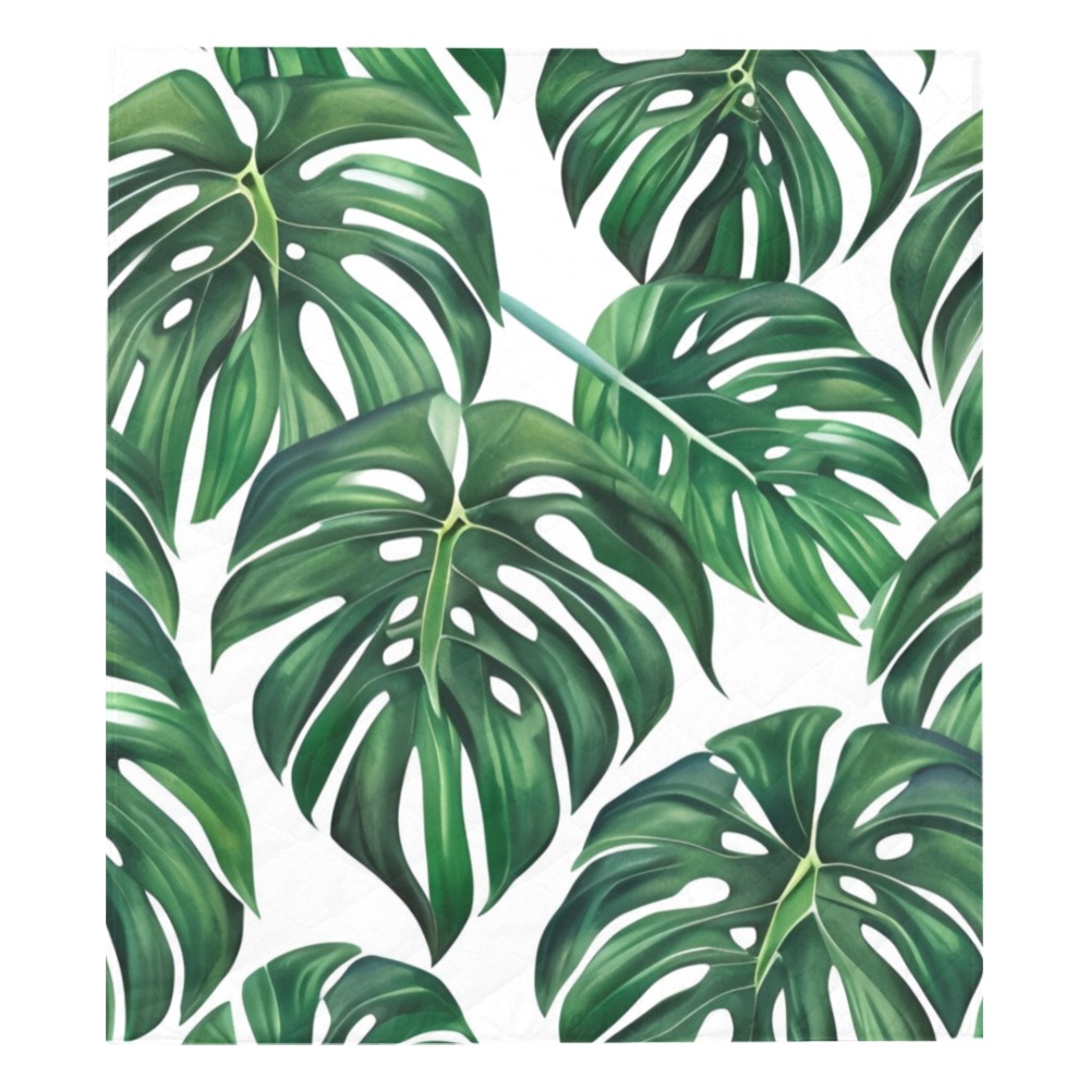 Monstera Leaves Pattern Quilt 70"x80"