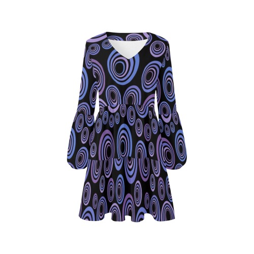 Retro Psychedelic Pretty Purple Pattern V-Neck Loose Fit Dress (Model D62)