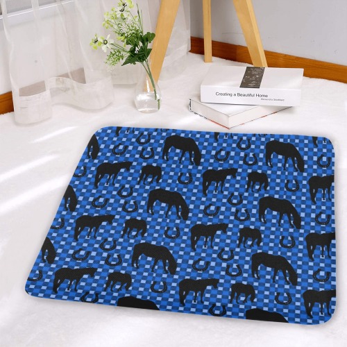 Horse and Shoe in Blue Rectangular Seat Cushion