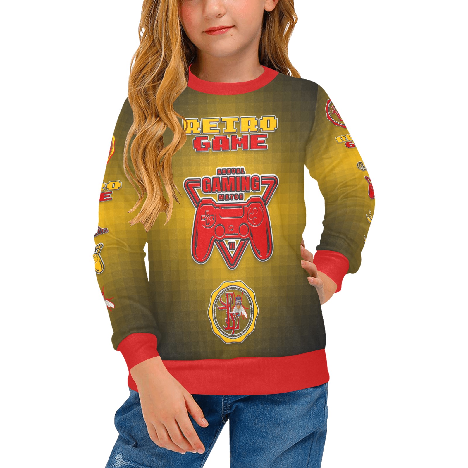 Retro Game Collectable Fly Girls' All Over Print Crew Neck Sweater (Model H49)