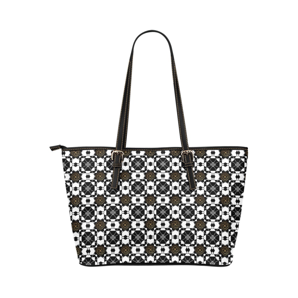 Women's Black and White Gio Leather Tote Leather Tote Bag/Large (Model 1651)