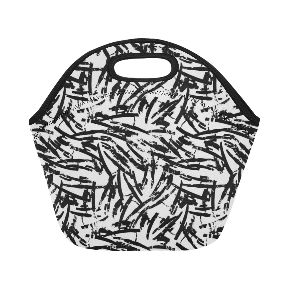 Brush Stroke Black and White Neoprene Lunch Bag/Small (Model 1669)