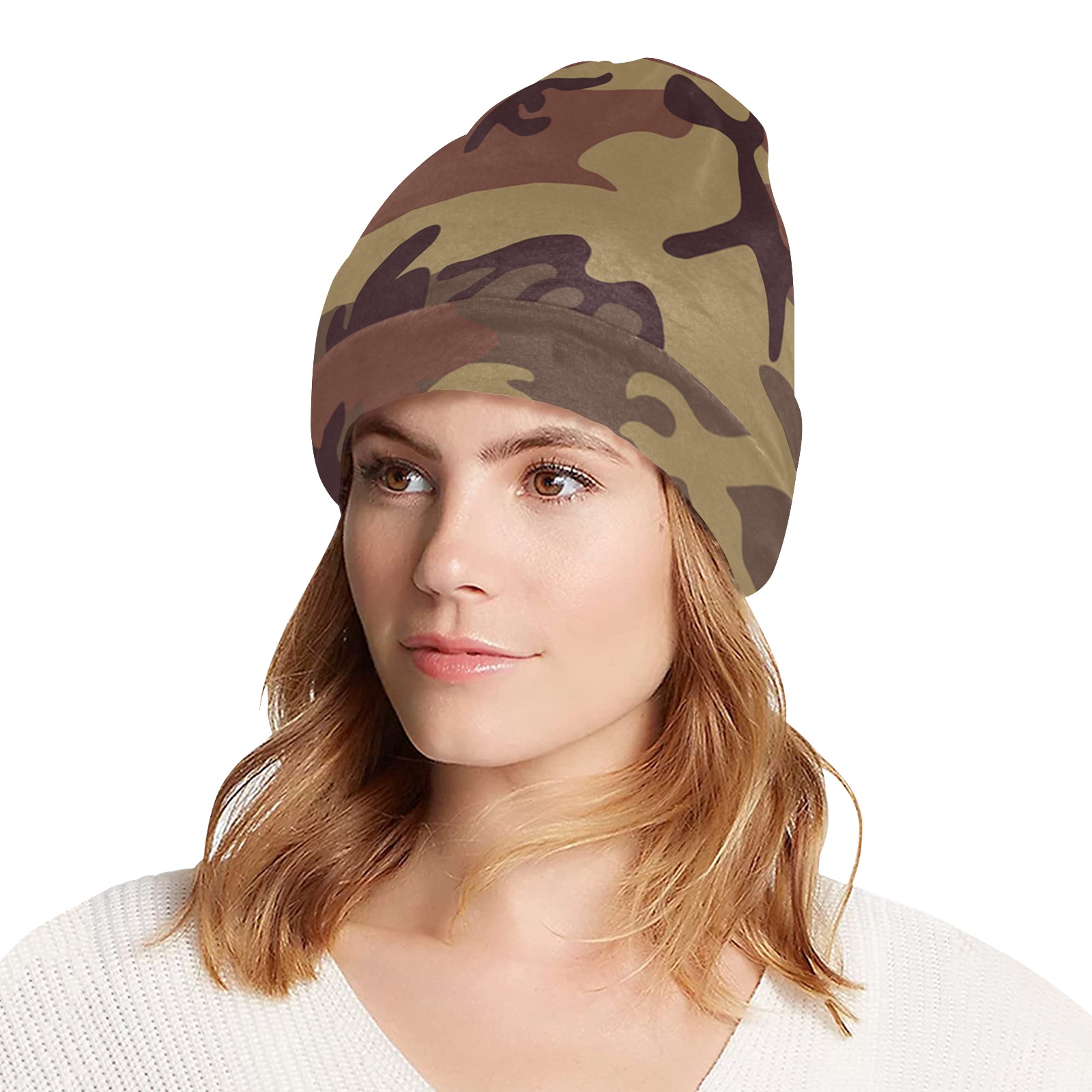 Camo Dark Brown All Over Print Beanie for Adults