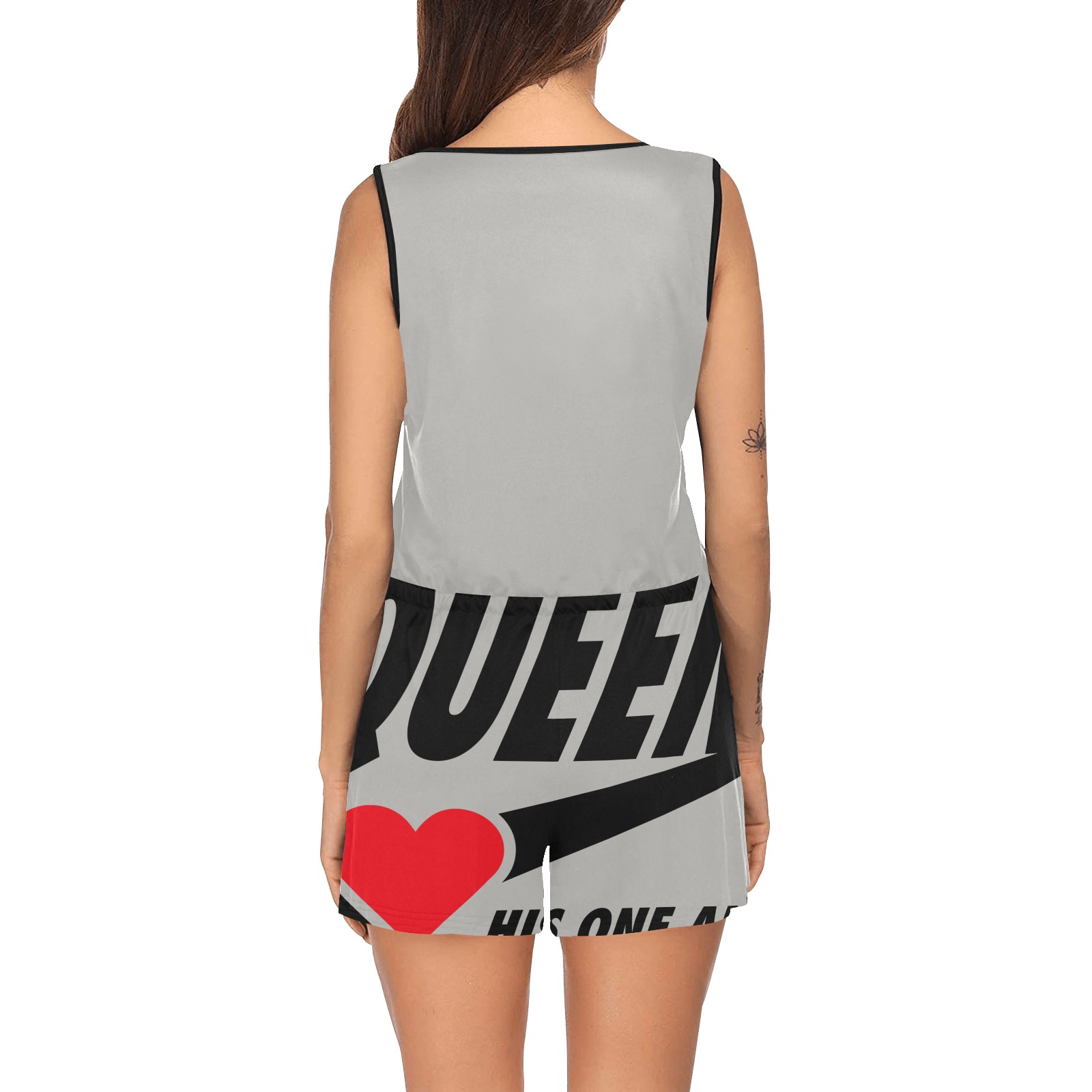 queen grey All Over Print Short Jumpsuit