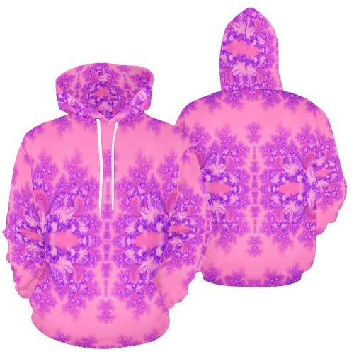 Purple and Pink Hydrangeas Frost Fractal All Over Print Hoodie for Men (USA Size) (Model H13)