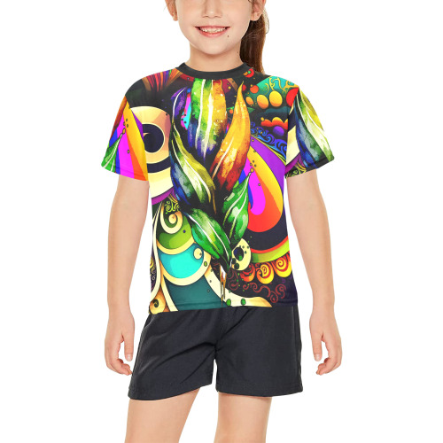 Mardi Gras Colorful New Orleans Big Girls' All Over Print Crew Neck T-Shirt (Model T40-2)