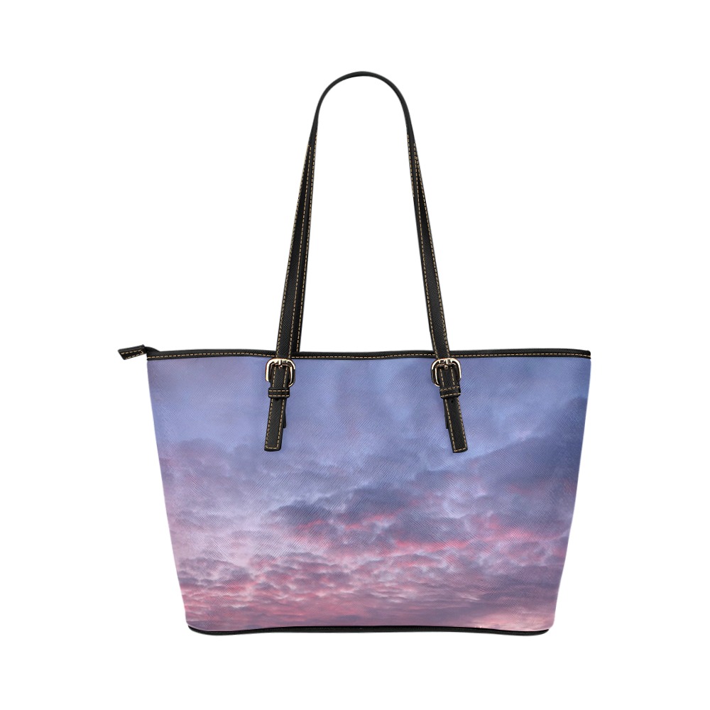 Morning Purple Sunrise Leather Tote Bag/Small (Model 1651)