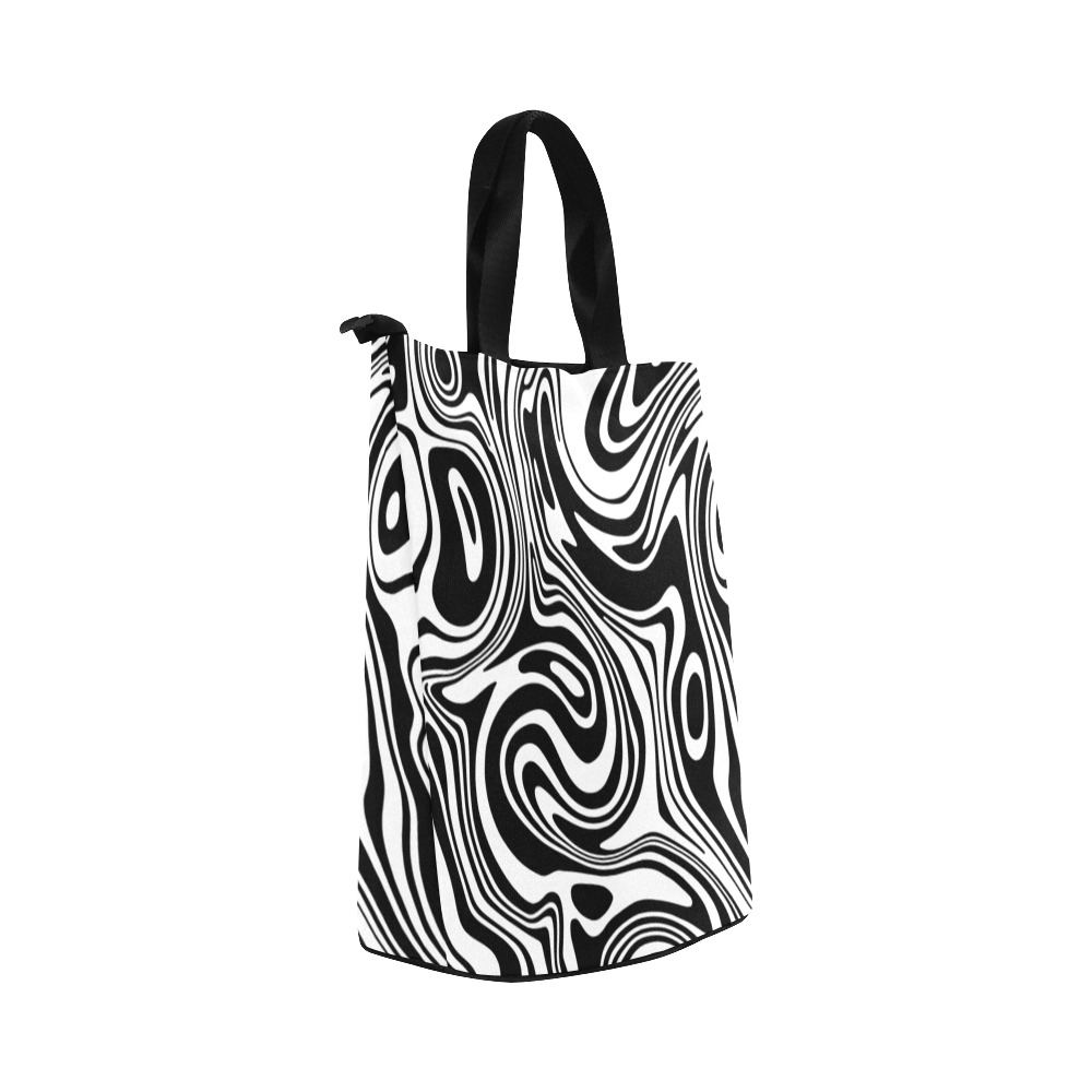 Black and White Marble Nylon Lunch Tote Bag (Model 1670)