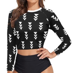 MINIMALARROWS06 women black shirt Long Sleeve Bikini Top (Model S27)