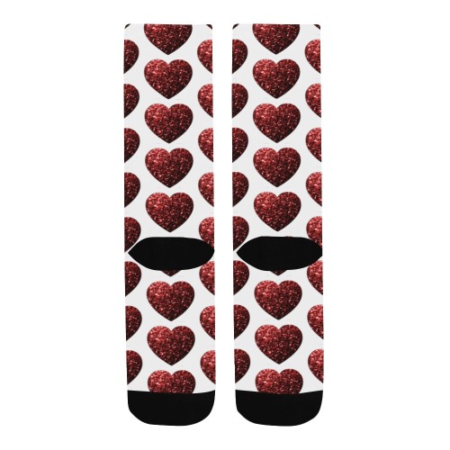 Red sparkles heart faux glitter Valentines Day love pattern on white Men's Custom Socks