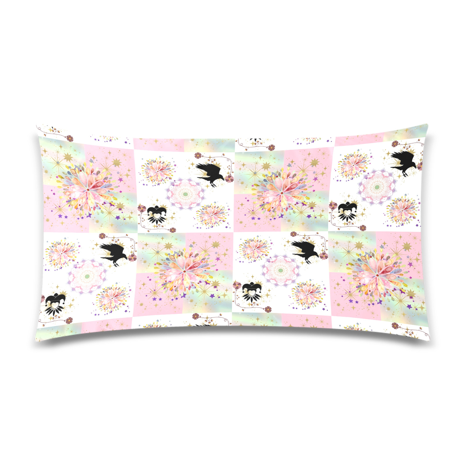 Secret Garden With Harlequin and Crow Patch Artwork Rectangle Pillow Case 20"x36"(Twin Sides)