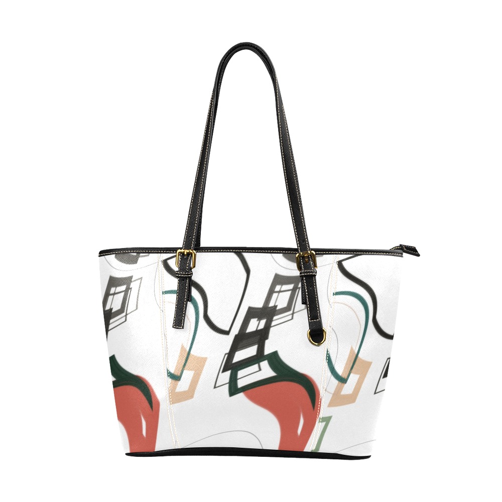 Minimalist Wave Abstract Leather Tote Bag/Large (Model 1640)
