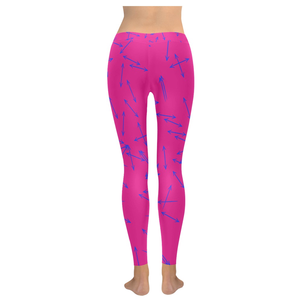 Arrows Every Direction Blue on Pink Women's Low Rise Leggings (Invisible Stitch) (Model L05)