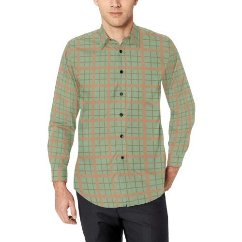 sage and brown Men's All Over Print Casual Dress Shirt (Model T61)