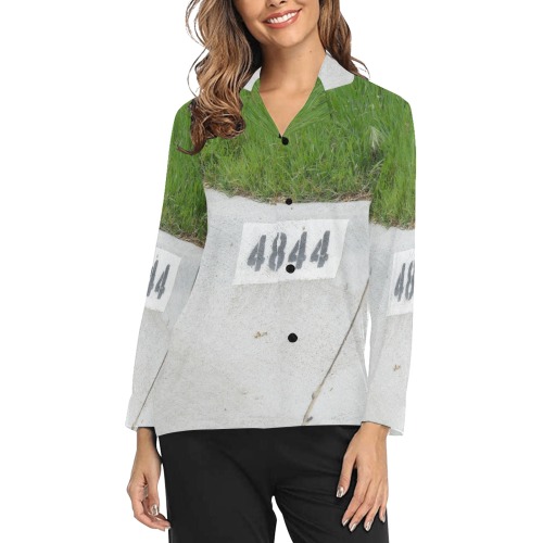Street Number 4844 with Black Buttons Women's Long Sleeve Pajama Shirt